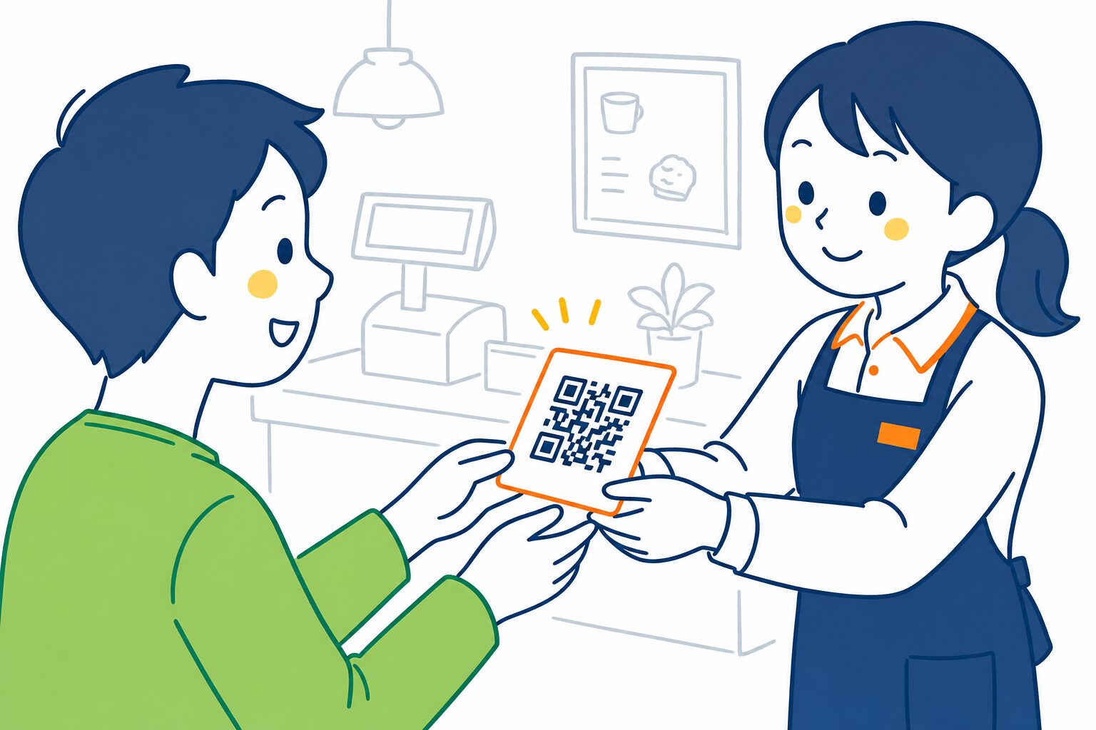 店頭でQRコードを案内して友だち追加してもらうイメージ