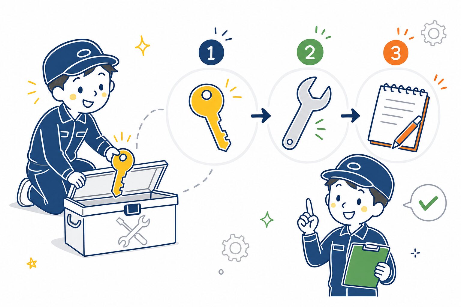 更新できない状況を一つずつ整理して対処するイメージ